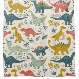 Jurassic Joy: Playful Dinosaur Pattern Shower Curtain
