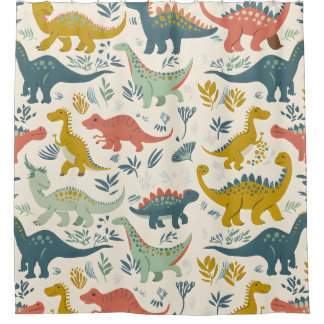 Jurassic Joy: Playful Dinosaur Pattern Shower Curtain