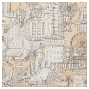 Jurassic LA toile chocolate sand Fabric