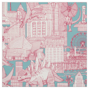 Jurassic LA toile viva magenta turquoise Fabric