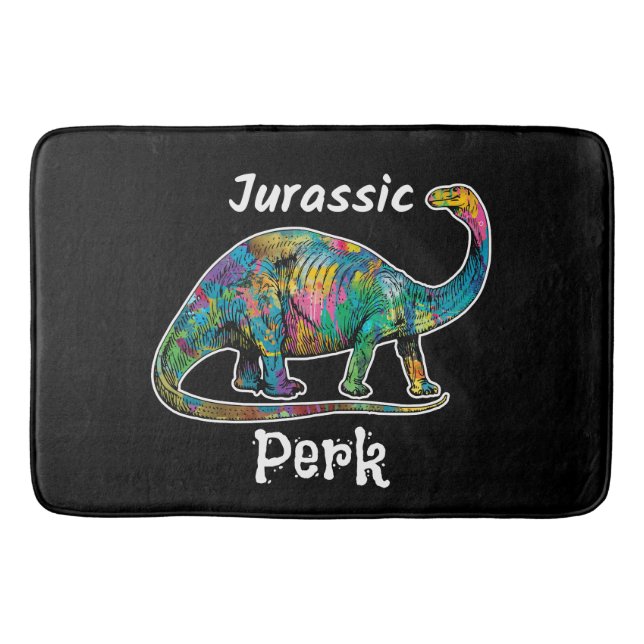 Jurassic Perk Colorful Dinosaur Black Bath Mat (Front)