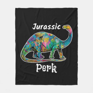 Jurassic Perk Colorful Dinosaur Black Fleece Blanket