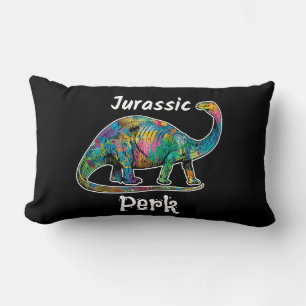 Jurassic Perk Colorful Dinosaur Black Lumbar Cushion