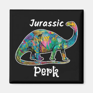 Jurassic Perk Colorful Dinosaur Black Magnet