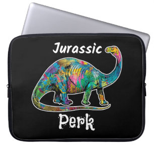 Jurassic Perk Colorful Dinosaur Dark Laptop Sleeve
