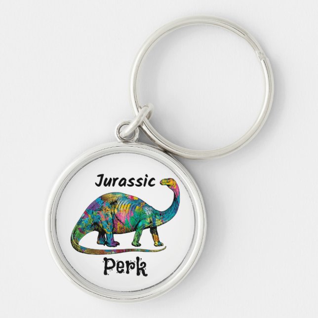 Jurassic Perk Colorful Dinosaur White Key Ring (Front)