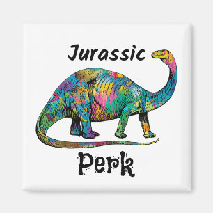 Jurassic Perk Colorful Dinosaur White Magnet