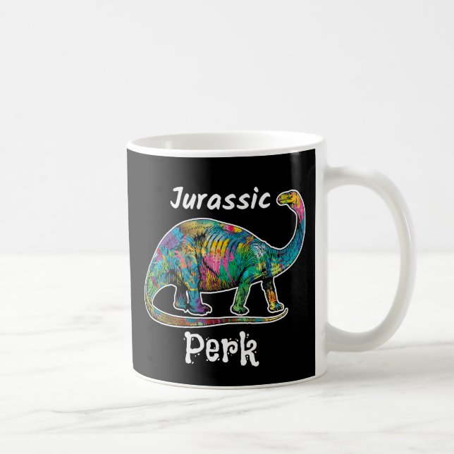 Jurassic Perk Colourful Dinosaur Black Coffee Mug (Right)