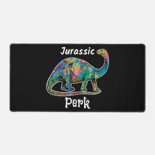 Jurassic Perk Colourful Dinosaur Black Desk Mat