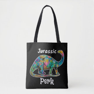 Jurassic Perk Colourful Dinosaur Black Tote Bag