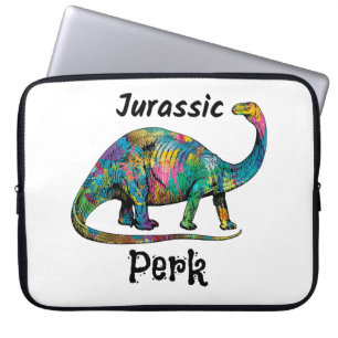 Jurassic Perk Colourful Dinosaur White Laptop Sleeve