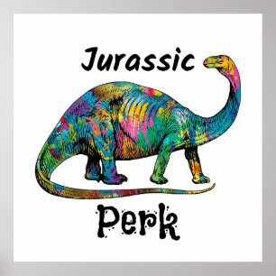 Jurassic Perk Colourful Dinosaur White Poster