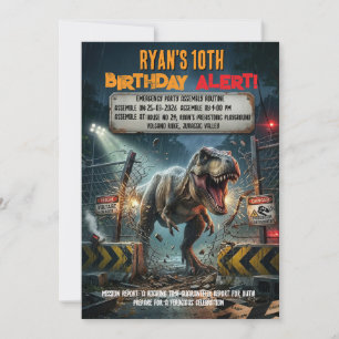 Jurassic T Rex Adventure 10th Birthday Party  Invitation