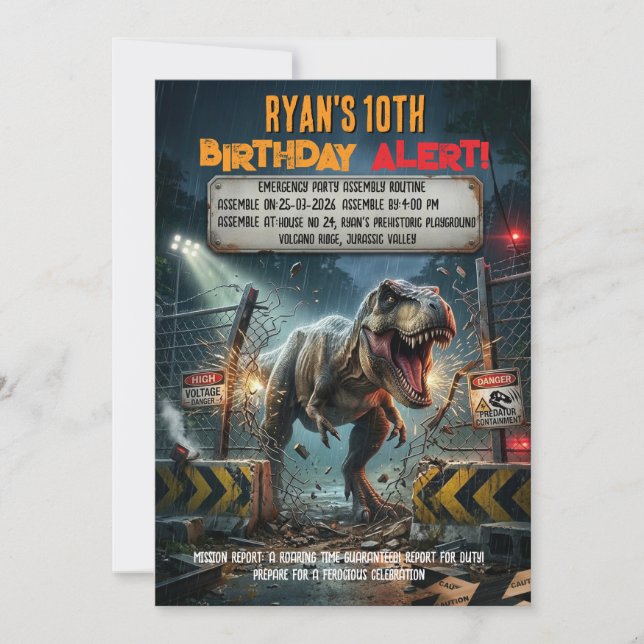 Jurassic T Rex Adventure 10th Birthday Party  Invitation (Front)