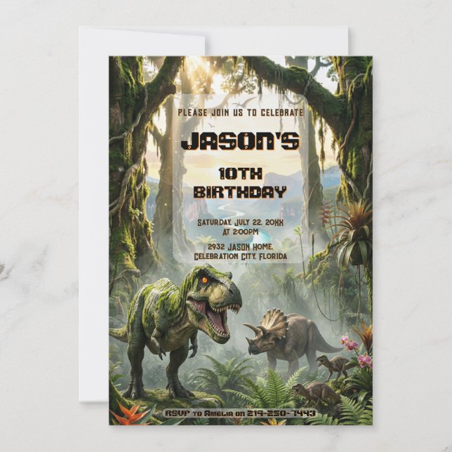 Jurassic T-Rex Roar Adventure Birthday Invitation (Front)