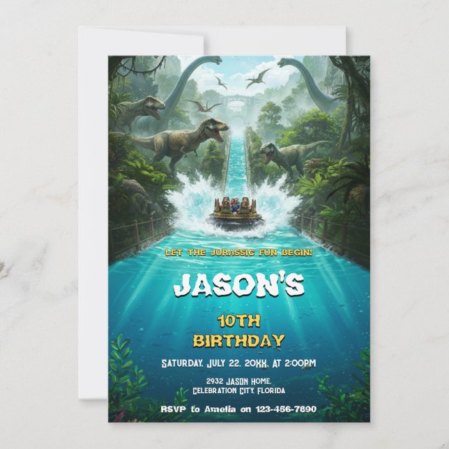 Jurassic Theme Park T-Rex Dinosaur Birthday Invitation (Front)