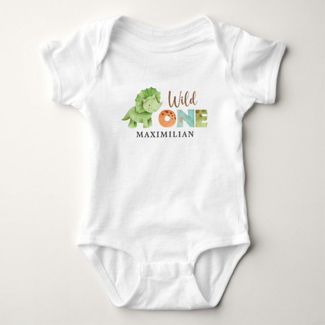 Jurassic Wild One 1st Birthday Baby Bodysuit (Front)