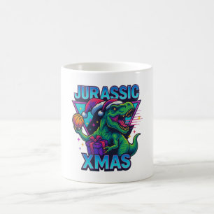 Jurassic Xmas T-Rex - Retro 80s Neon Dinosaur Xmas Coffee Mug