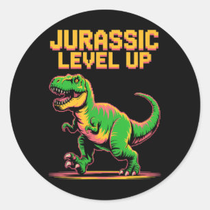 Juric Level Up Pixel Dinosaur Birthday Gamer  Classic Round Sticker