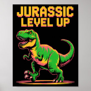 Juric Level Up Pixel Dinosaur Birthday Gamer  Poster