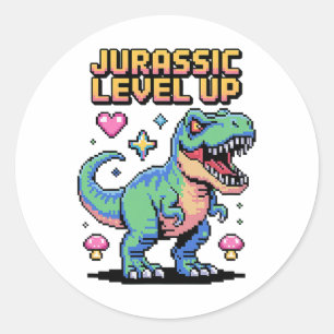 Juric Level Up Pixel Dinosaur Retro Gamer 1  Classic Round Sticker