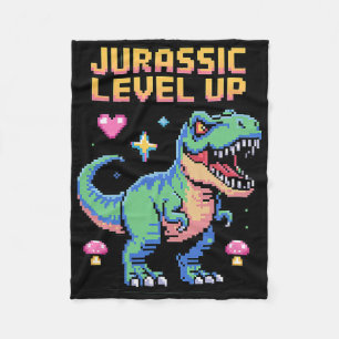 Juric Level Up Pixel Dinosaur Retro Gamer 1  Fleece Blanket