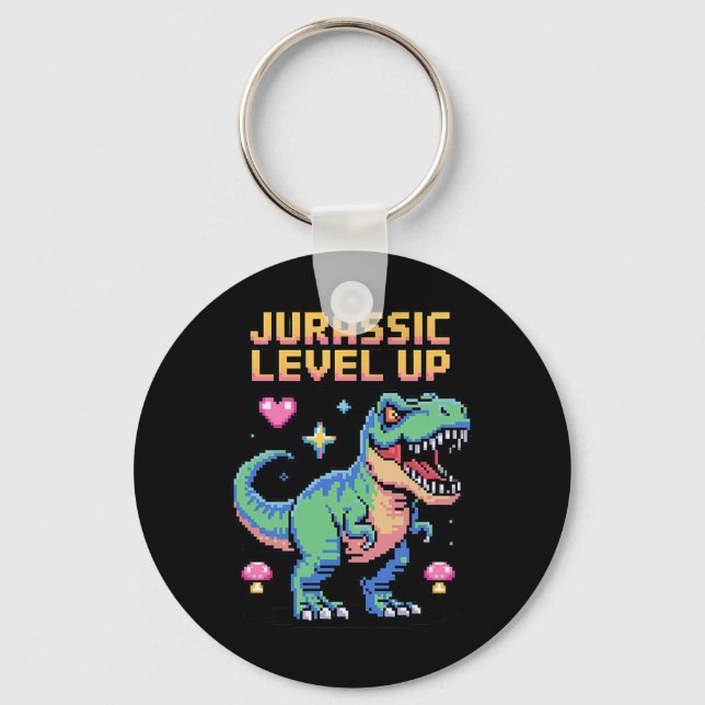 Juric Level Up Pixel Dinosaur Retro Gamer 1  Key Ring (Front)