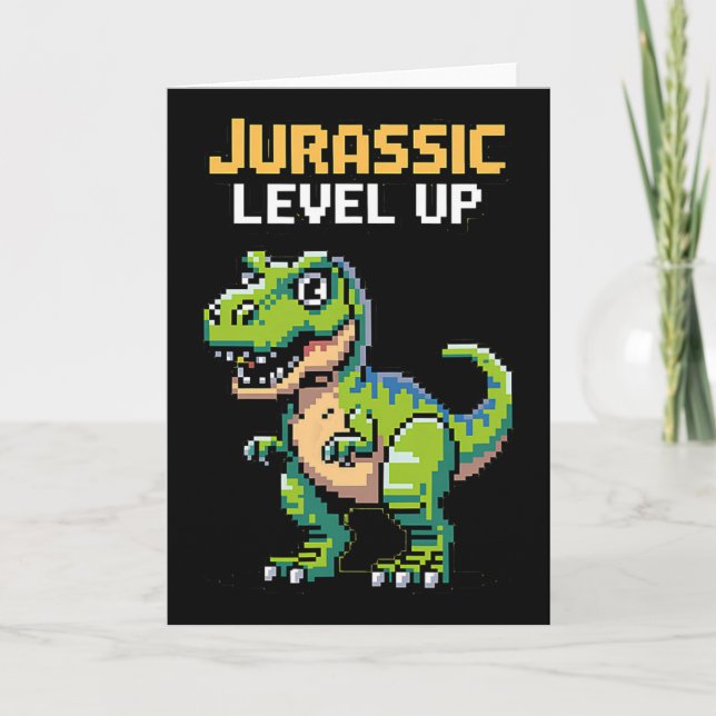 Juric Level Up Pixel Dinosaur Retro Gamer  Card (Front)