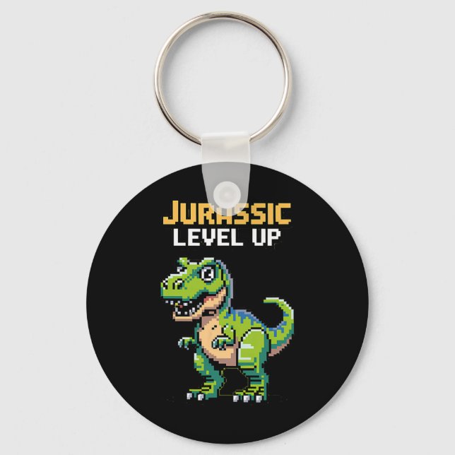 Juric Level Up Pixel Dinosaur Retro Gamer  Key Ring (Front)