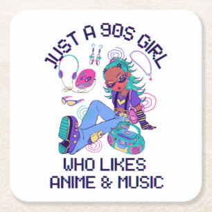 Just a 90s Girl Who likes music Square Paper Coaster