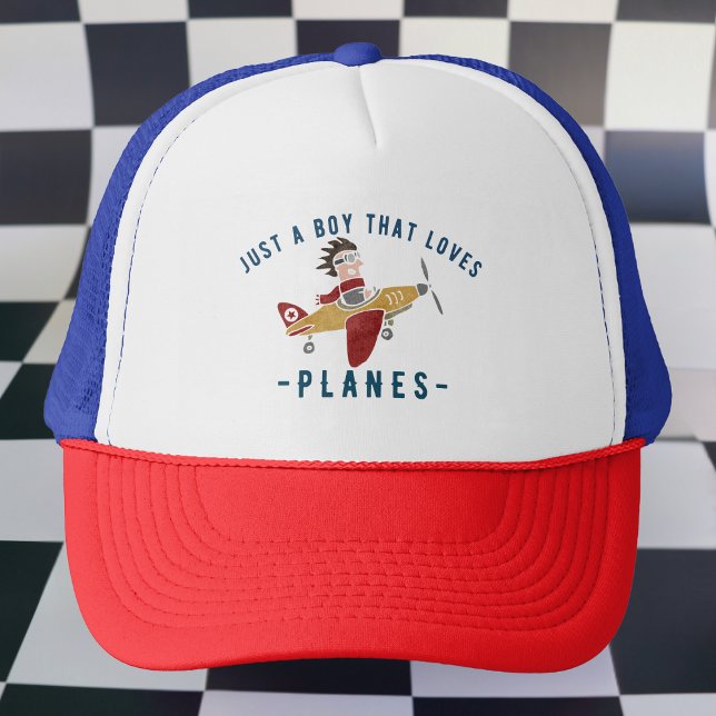 Just a boy that loves planes,Funny Pilot Aeroplane Trucker Hat (Creator Uploaded)