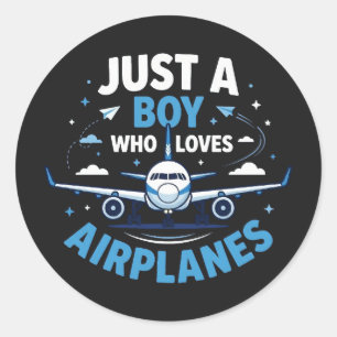 Just A Boy who Loves Aeroplanes Classic Round Sticker
