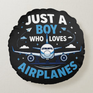Just A Boy who Loves Aeroplanes Round Cushion