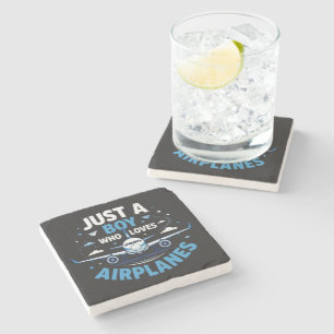 Just A Boy who Loves Aeroplanes Stone Coaster