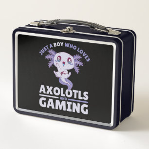 Just A Boy Who Loves Axolotls And Gaming Metal Lunch Box