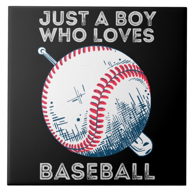 Just a Boy Who Loves Baseball Ceramic Tile (Front)