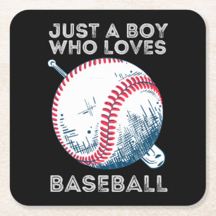 Just a Boy Who Loves Baseball Square Paper Coaster