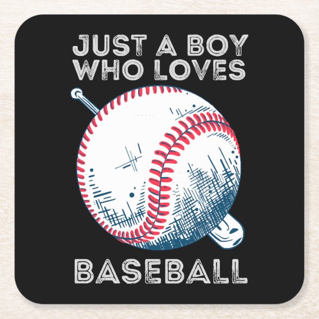 Just a Boy Who Loves Baseball Square Paper Coaster (Front)