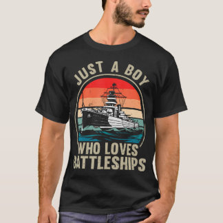 Just A Boy Who Loves Battleships Vintage Patriotic T-Shirt