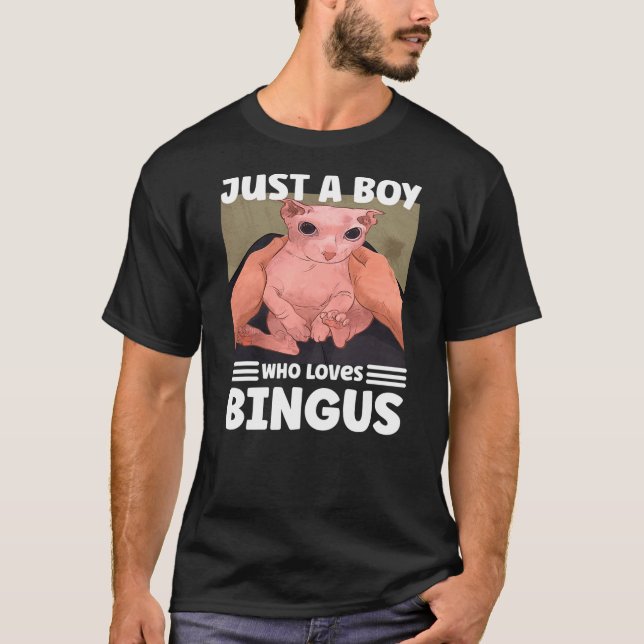 Just A Boy Who Loves BINGUS cat T-Shirt (Front)