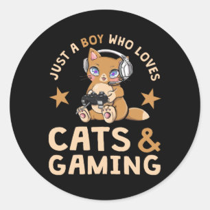 Just A Boy Who Loves Cats And Gaming Cute Gamer Ca Classic Round Sticker