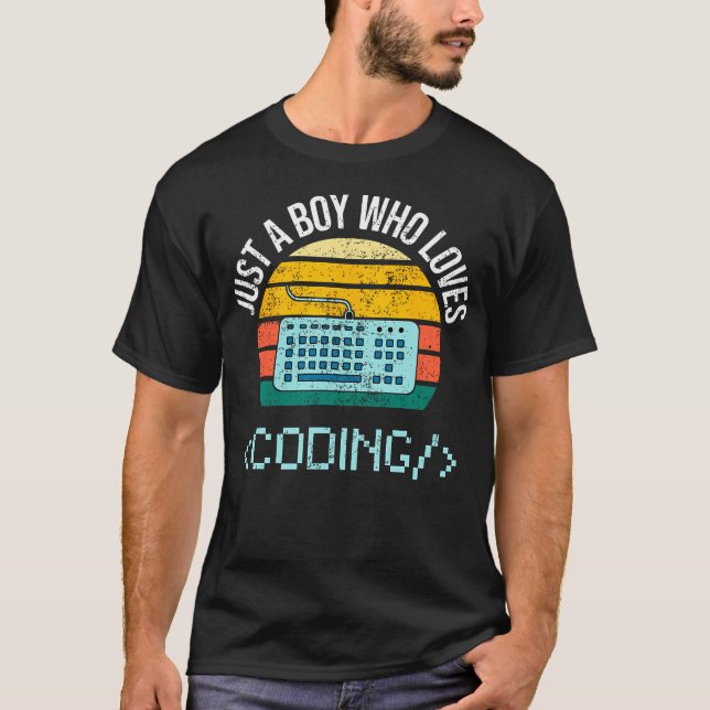 Just A Boy Who Loves Coding Computer Funny T-Shirt (Front)