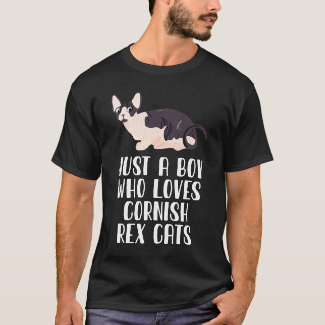 Just A Boy Who Loves Cornish Rex Cats T-Shirt (Front)