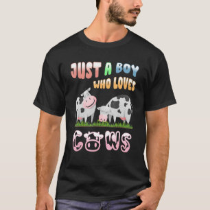Just A Boy Who Loves Cows Farmers Cattle Cow Kids T-Shirt