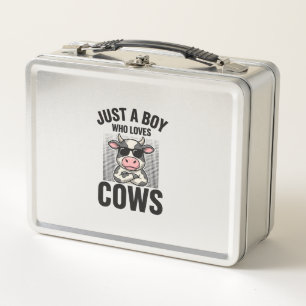 Just a Boy Who Loves Cows Vintage Cow Shirt Design Metal Lunch Box
