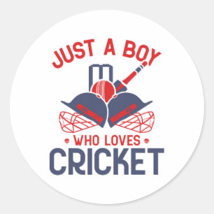 Just A Boy Who Loves Cricket - Funny Cricket Playe Classic Round Sticker