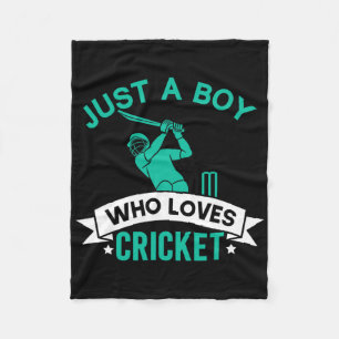Just A Boy Who Loves Cricket Player Funny Cricket  Fleece Blanket