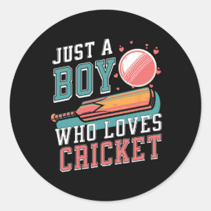 Just A Boy Who Loves Cricket T And Ll Retro Cricke Classic Round Sticker