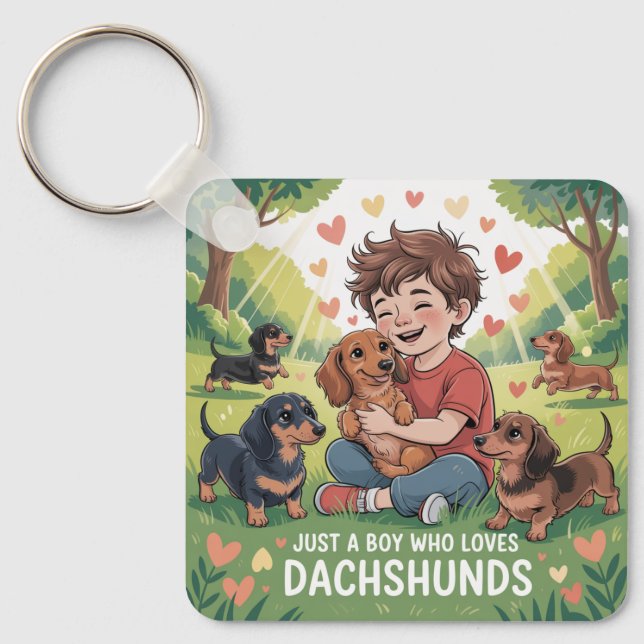 Just A Boy Who Loves Dachshunds Key Ring (Front)