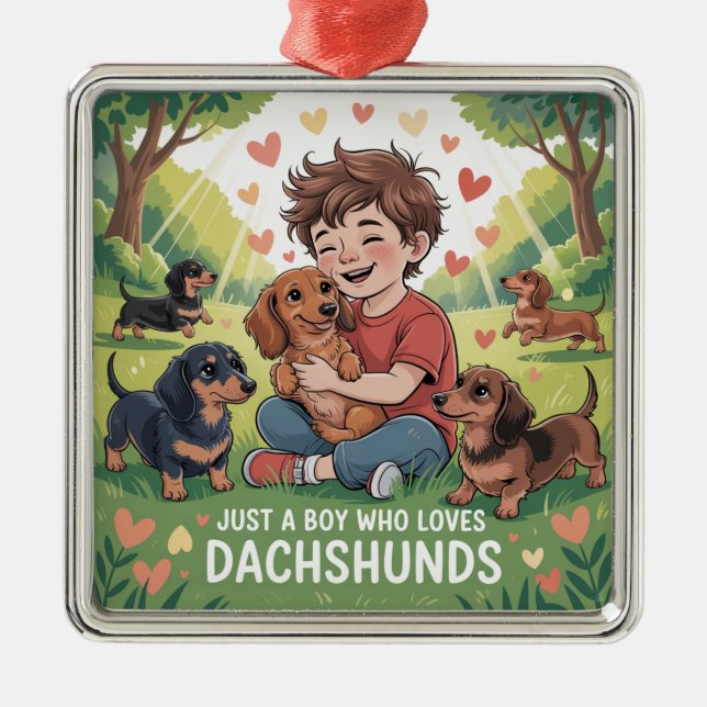 Just A Boy Who Loves Dachshunds Metal Ornament (Front)